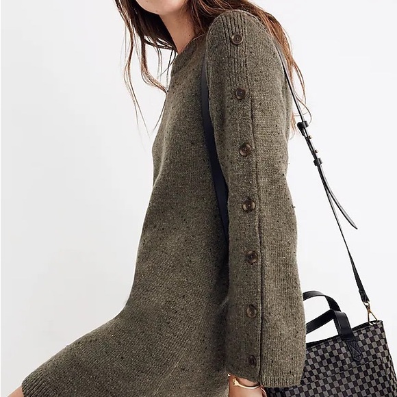 Madewell Donegal Forest Green Button-Sleeve Sweater-Dress - Picture 3 of 4